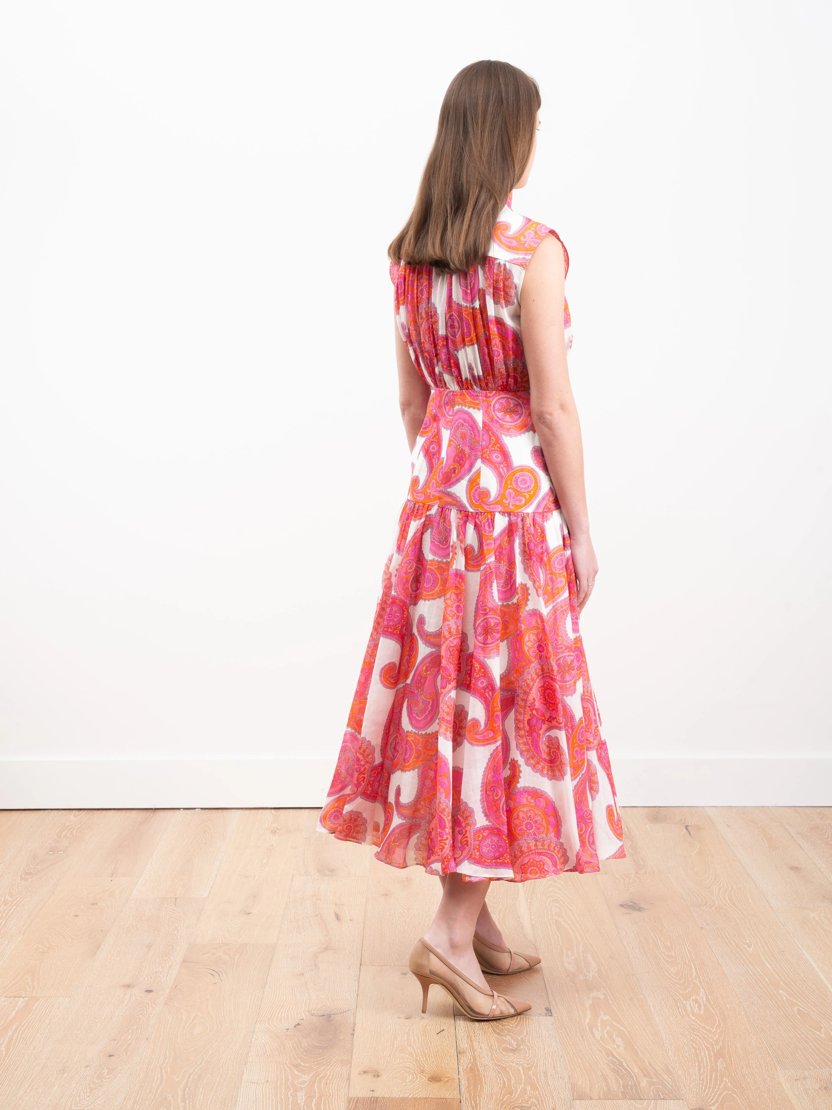 peggy sleeveless shirt dress - magenta ivory paisley