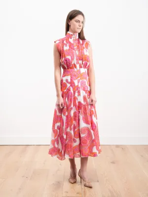 peggy sleeveless shirt dress - magenta ivory paisley