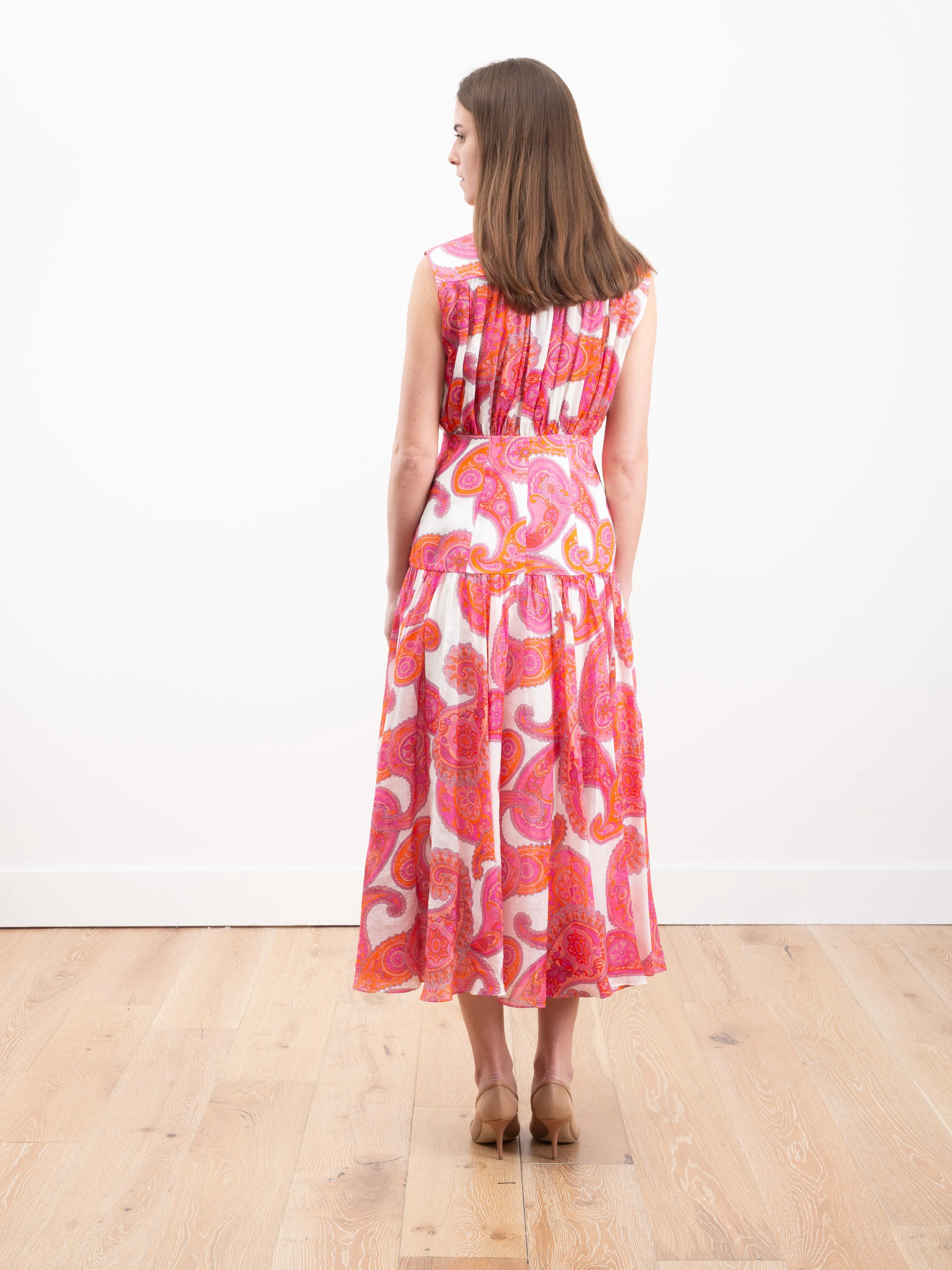 peggy sleeveless shirt dress - magenta ivory paisley