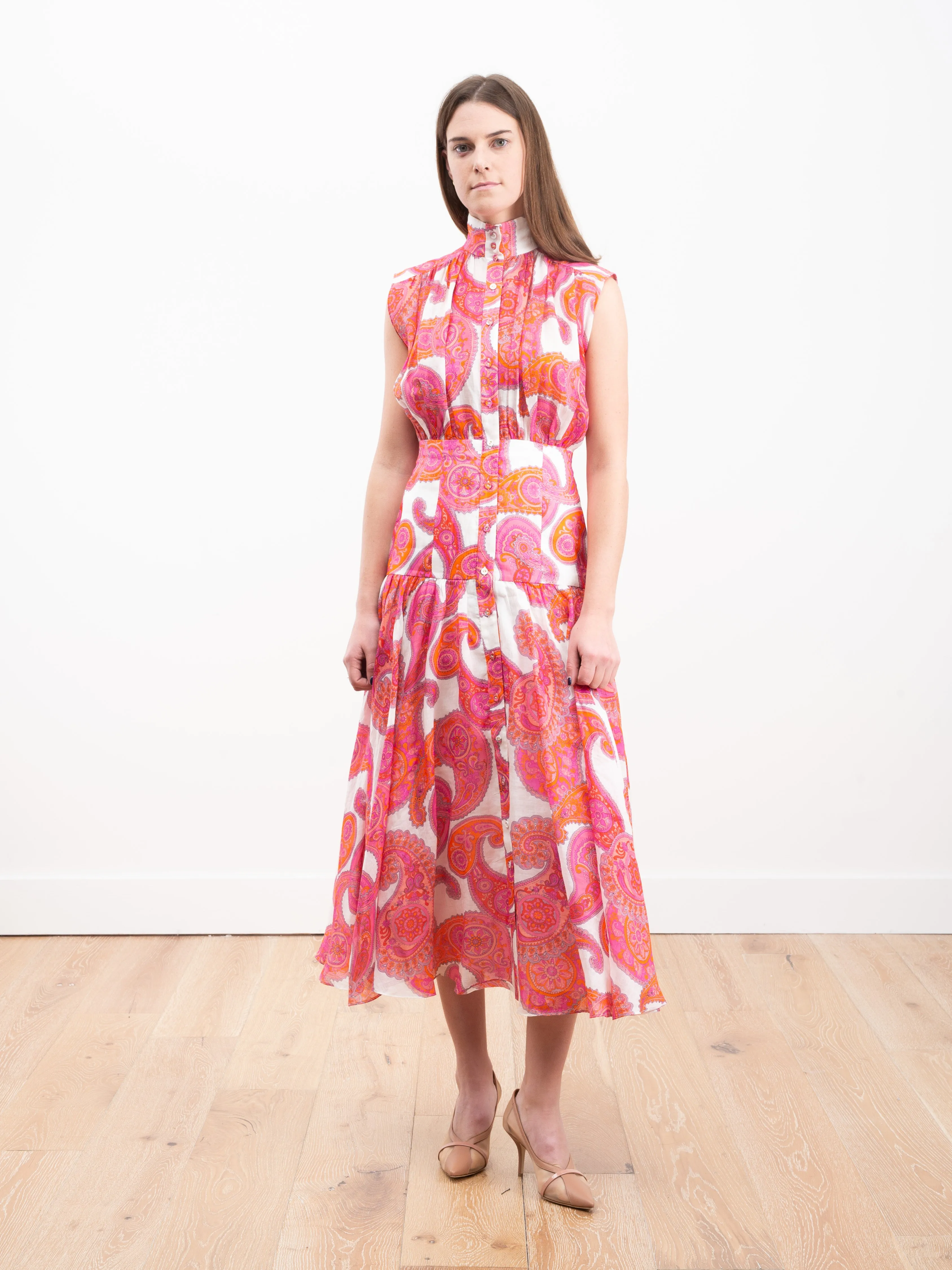 peggy sleeveless shirt dress - magenta ivory paisley