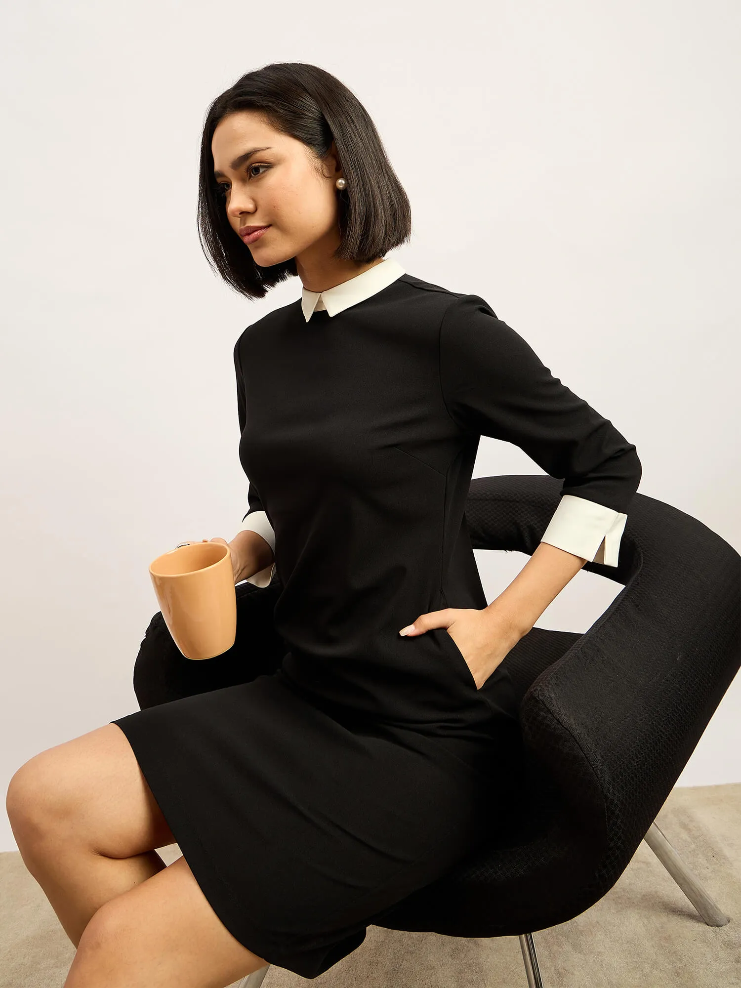 Peppery Shirt style Dress - Black