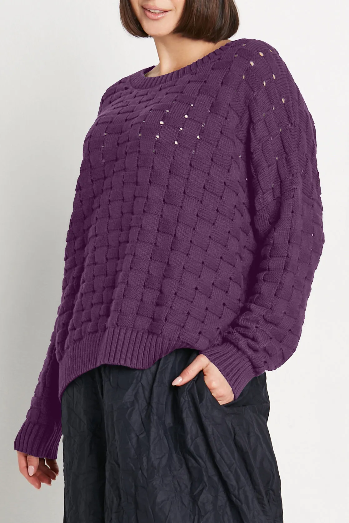 Pima Cotton Lattice Crewneck Sweater