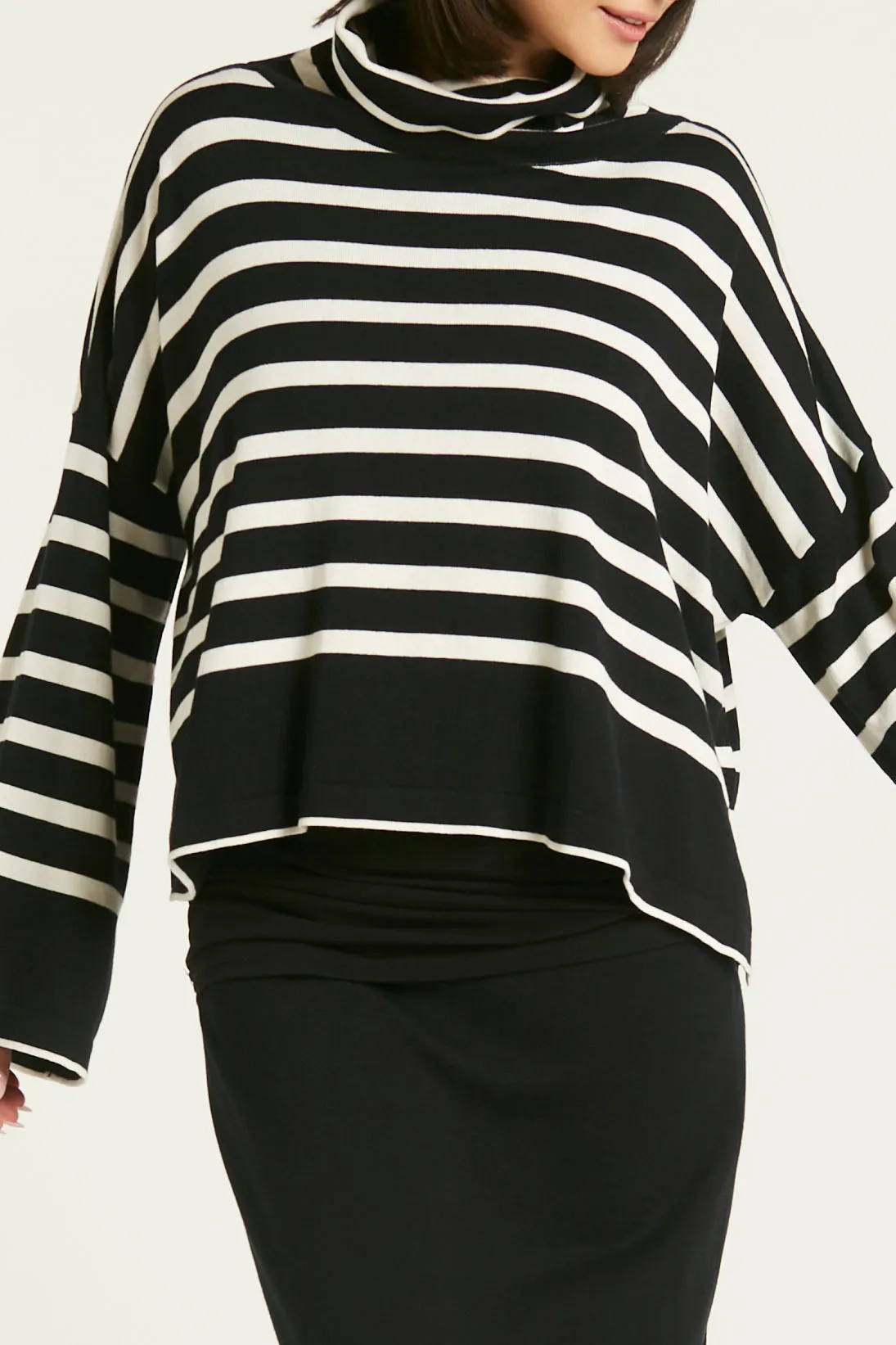 Pima Cotton Mod Stripe Cowl Sweater
