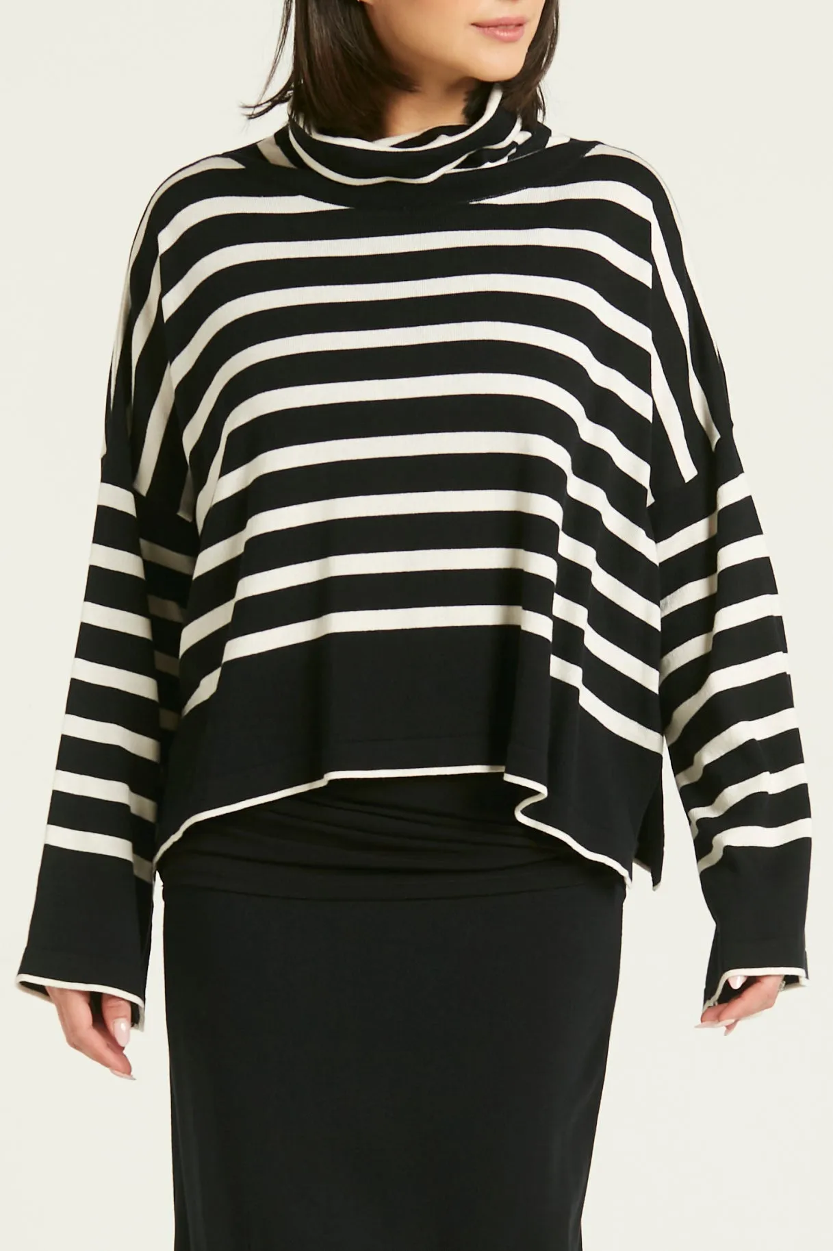 Pima Cotton Mod Stripe Cowl Sweater