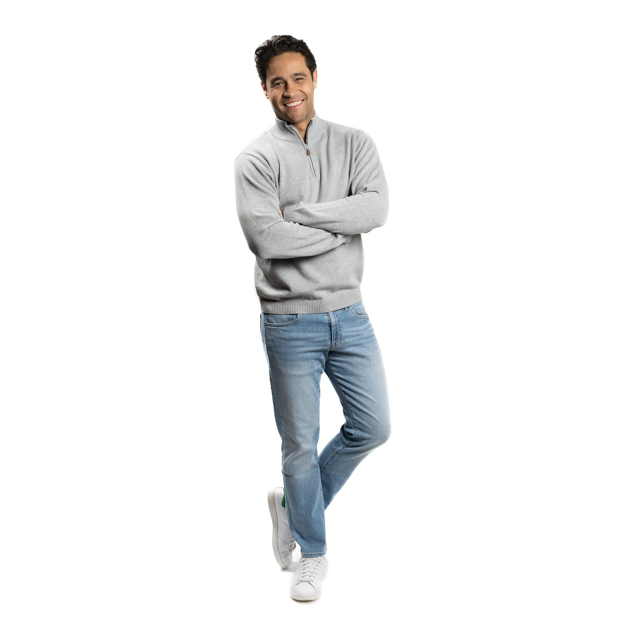 Pima Cotton Quarter Zip Sweaters - Grey