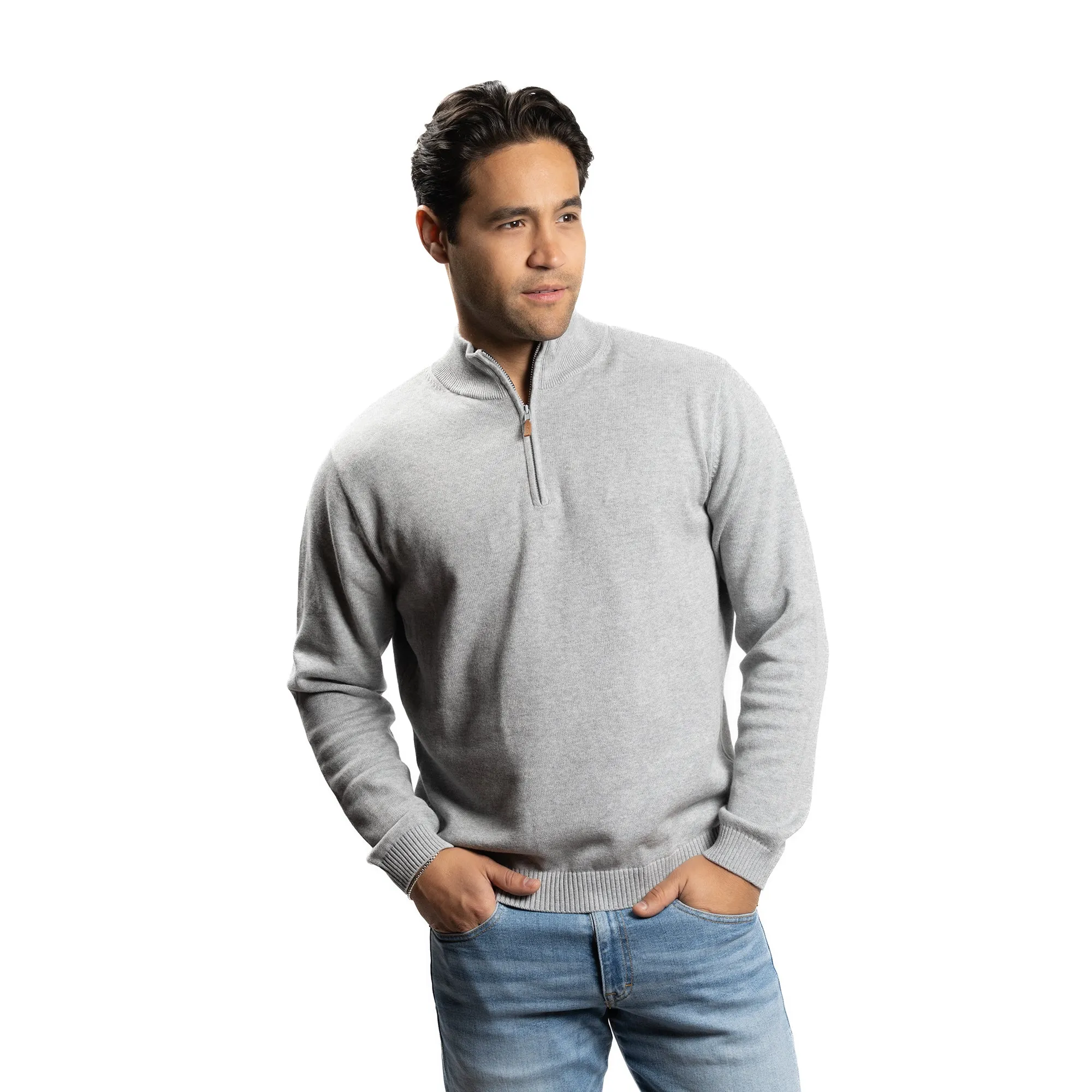 Pima Cotton Quarter Zip Sweaters - Grey