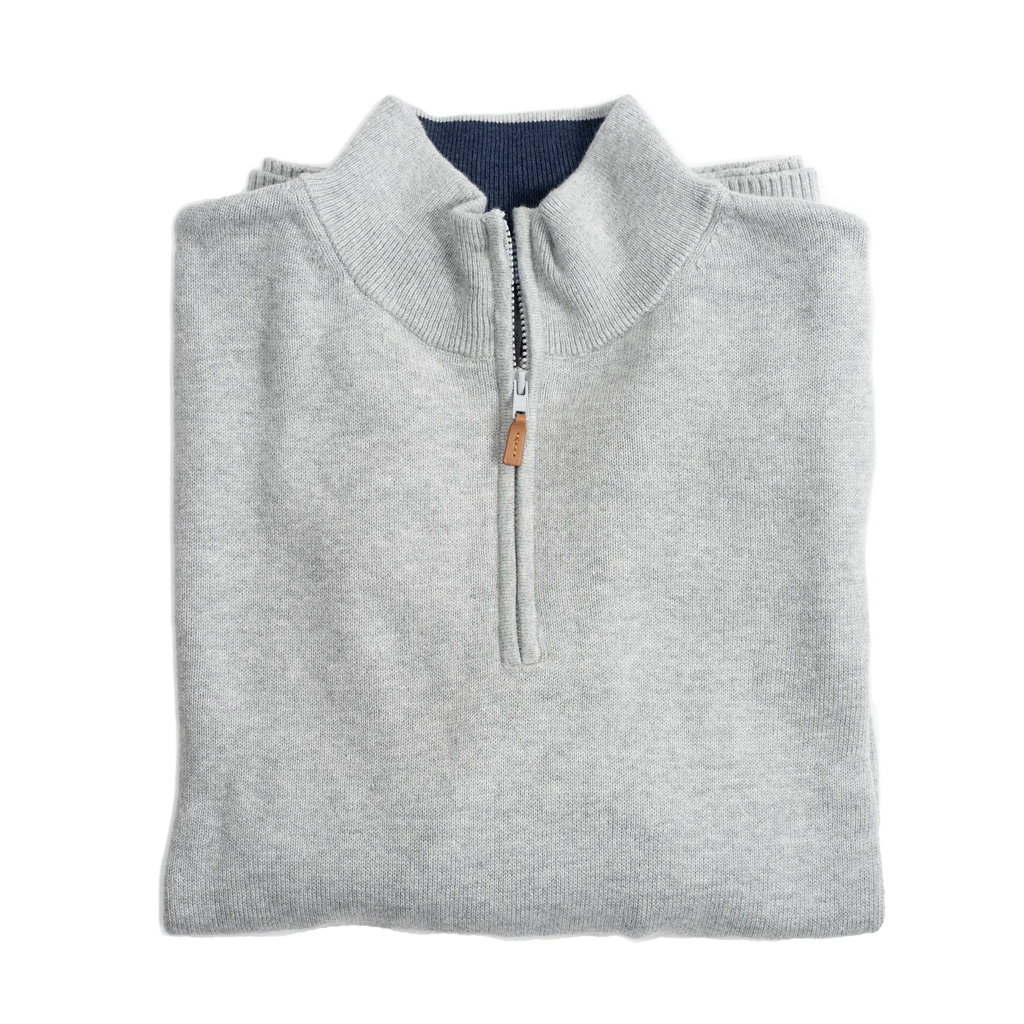 Pima Cotton Quarter Zip Sweaters - Grey