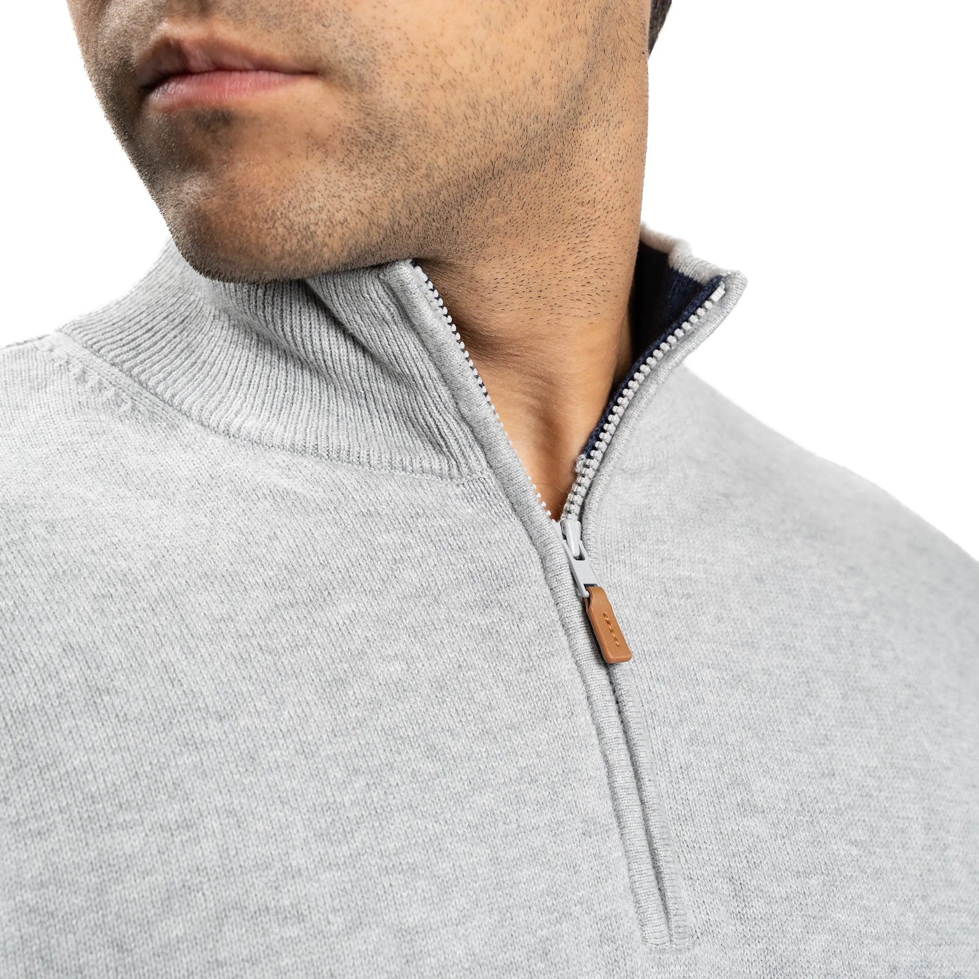 Pima Cotton Quarter Zip Sweaters - Grey
