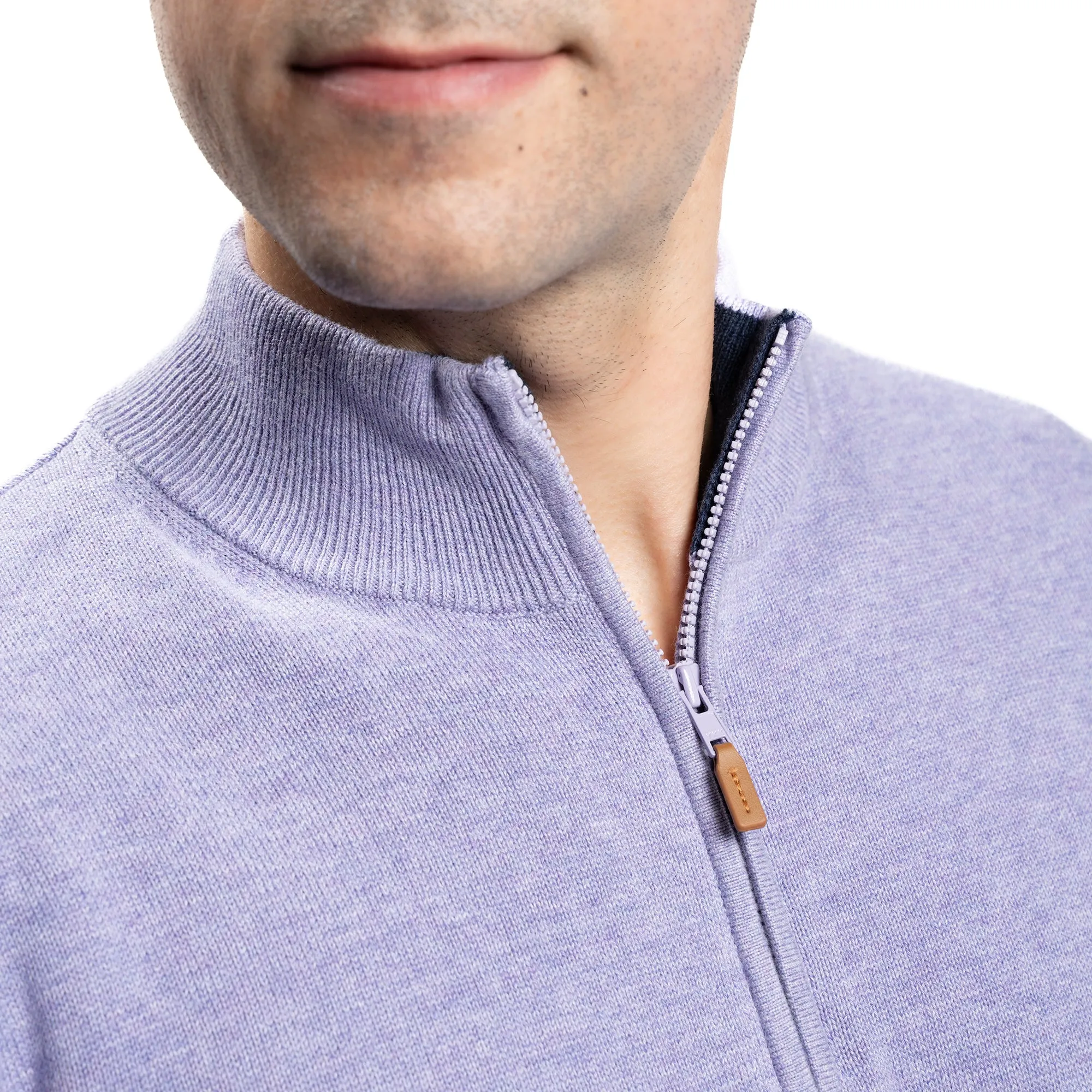 Pima Cotton Quarter Zip Sweaters - Lavender