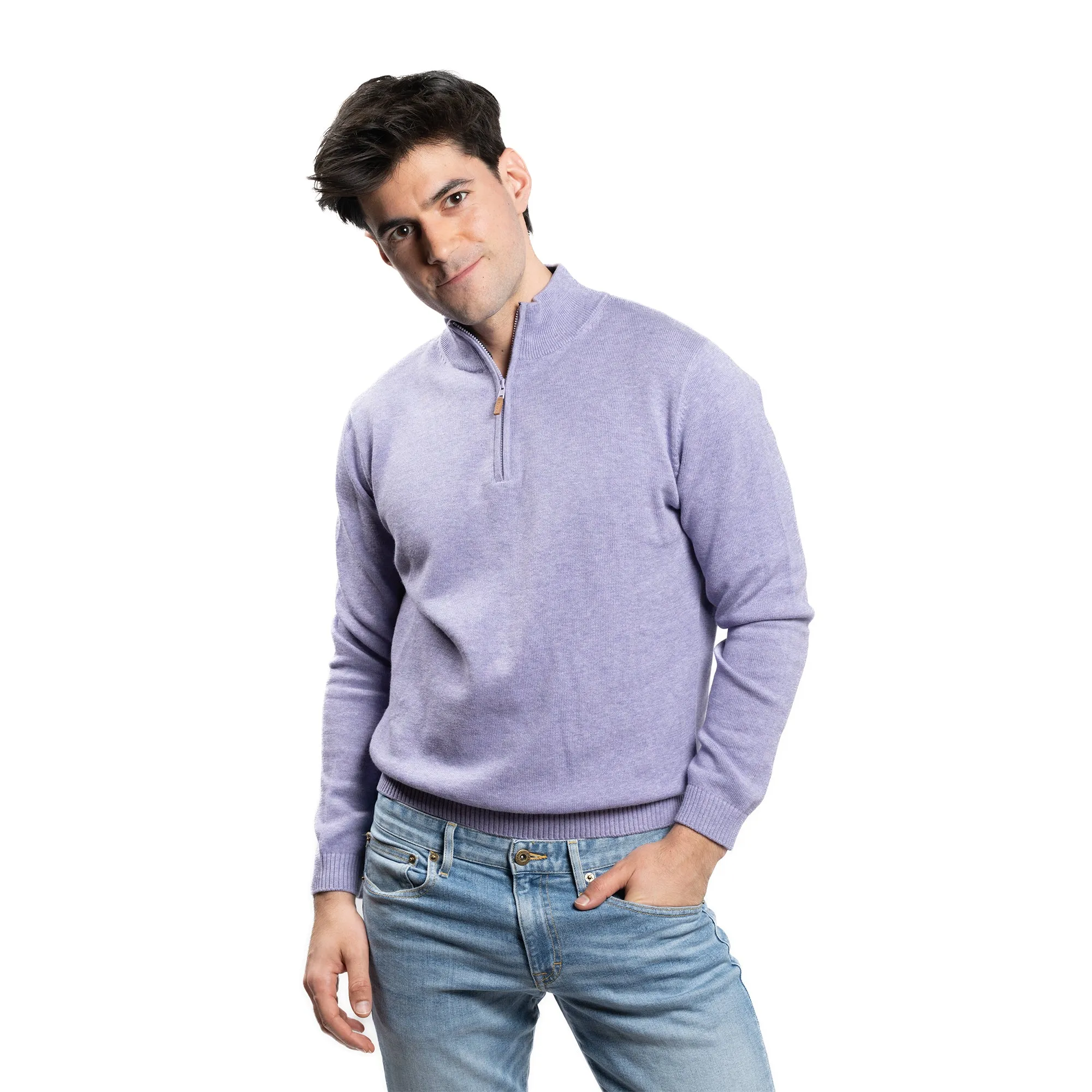 Pima Cotton Quarter Zip Sweaters - Lavender