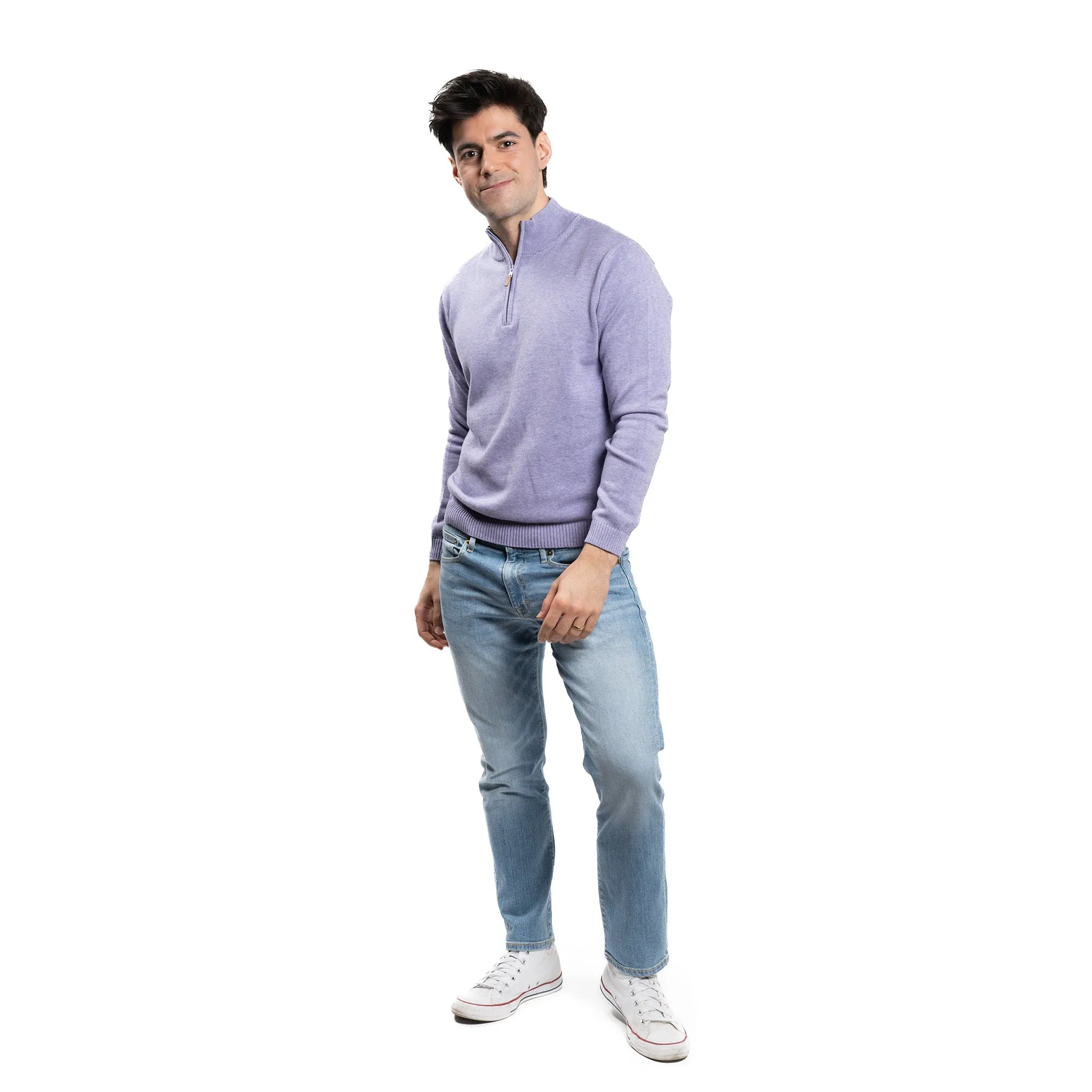 Pima Cotton Quarter Zip Sweaters - Lavender