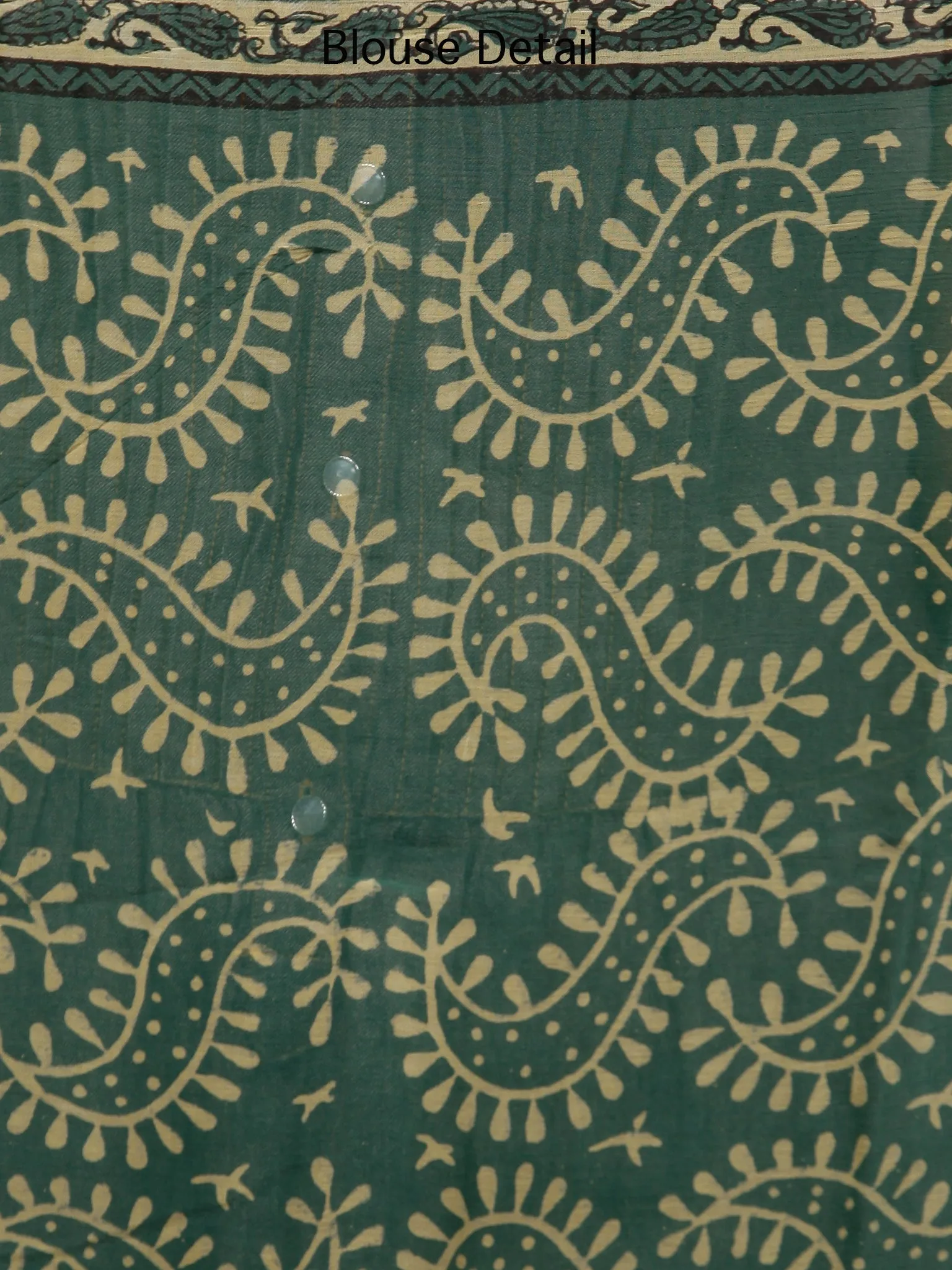 Pine Green Yellow Hand Block Printed Chiffon Saree with Zari Border - S031703248