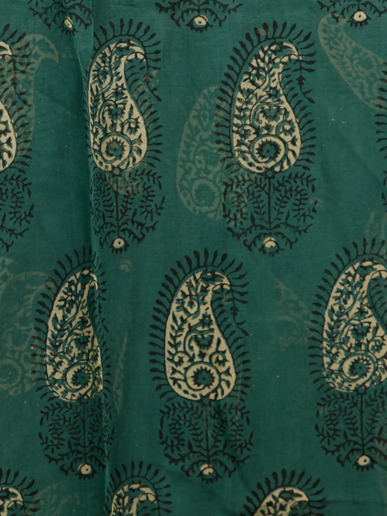 Pine Green Yellow Hand Block Printed Chiffon Saree with Zari Border - S031703248