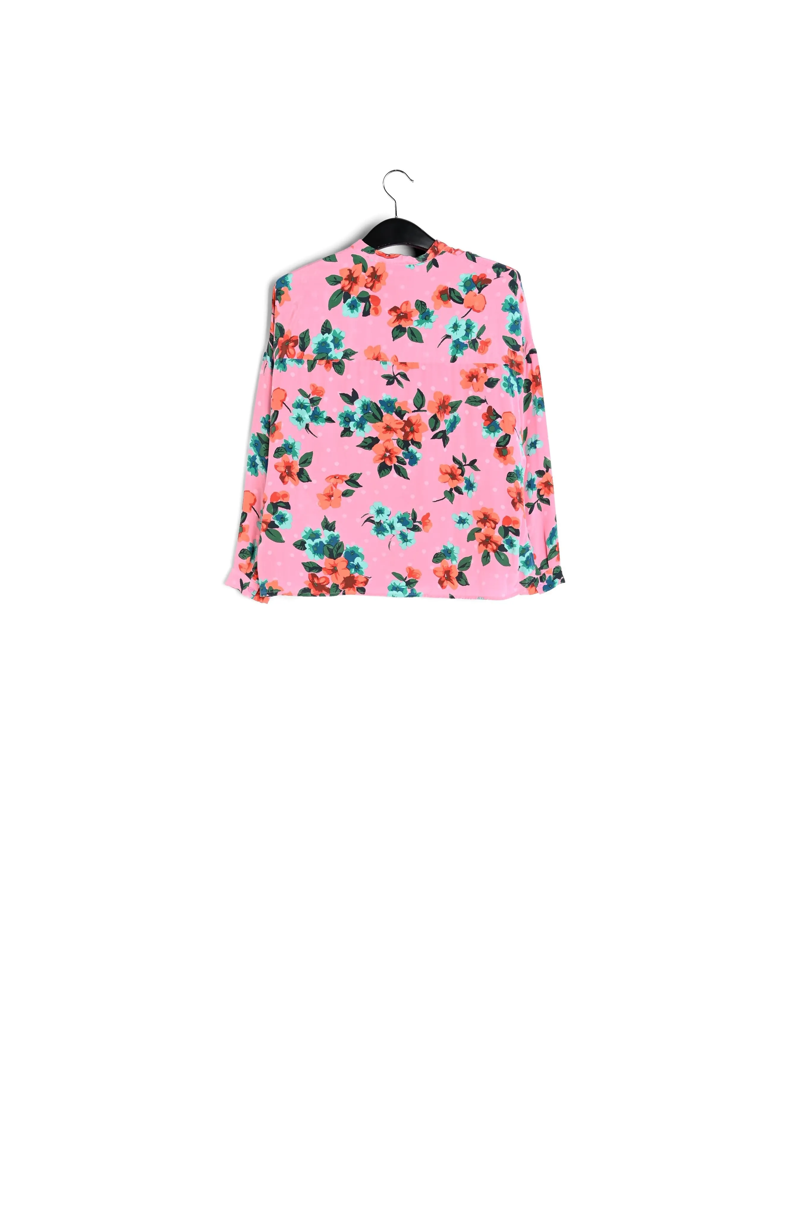 Pink floral and polka dot silk buttoned blouse