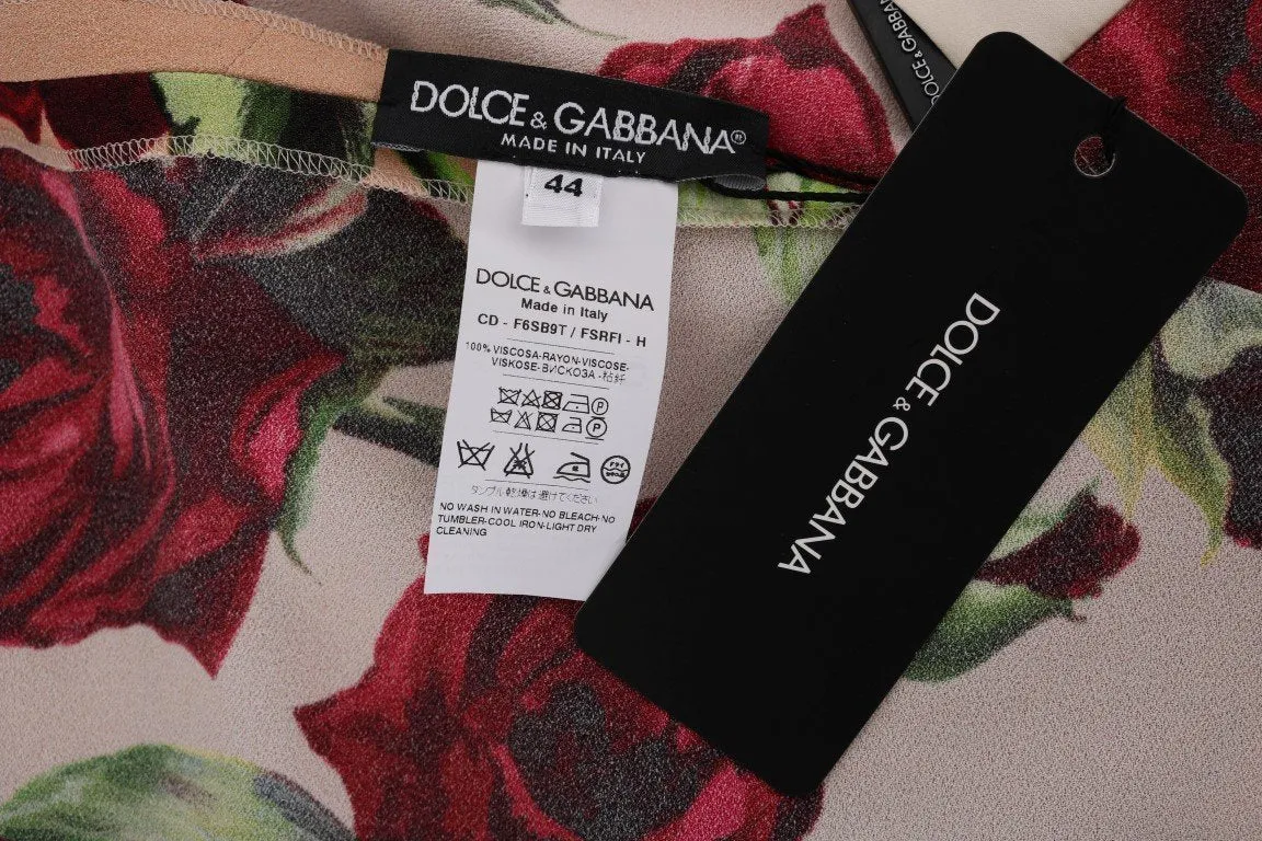 Pink Red Roses Maxi Long Shift Dress