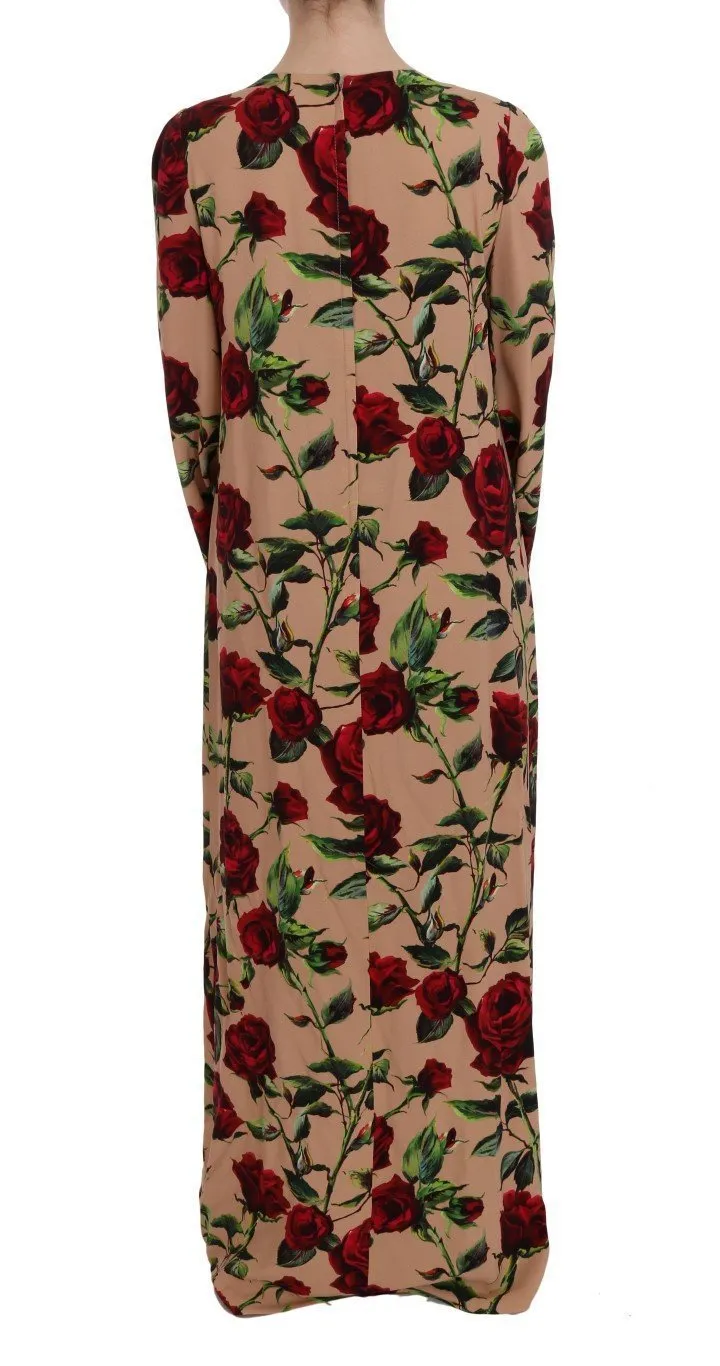Pink Red Roses Maxi Long Shift Dress