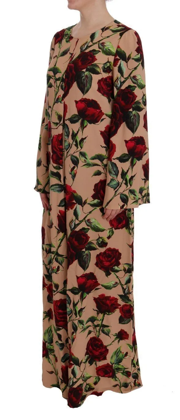 Pink Red Roses Maxi Long Shift Dress