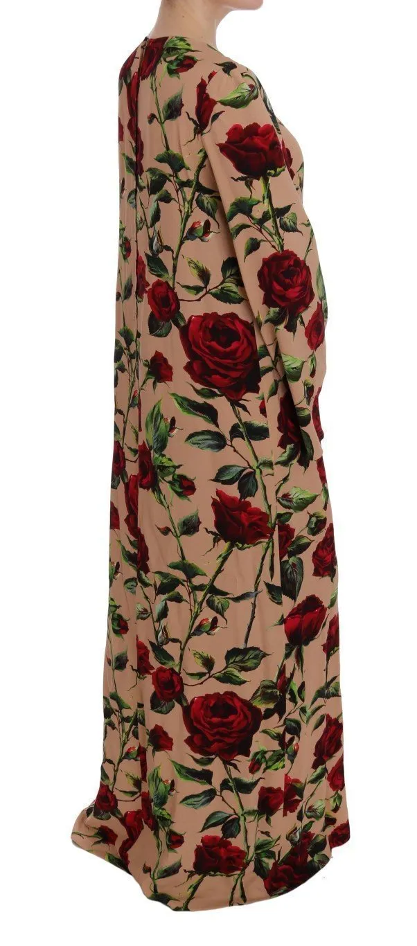 Pink Red Roses Maxi Long Shift Dress