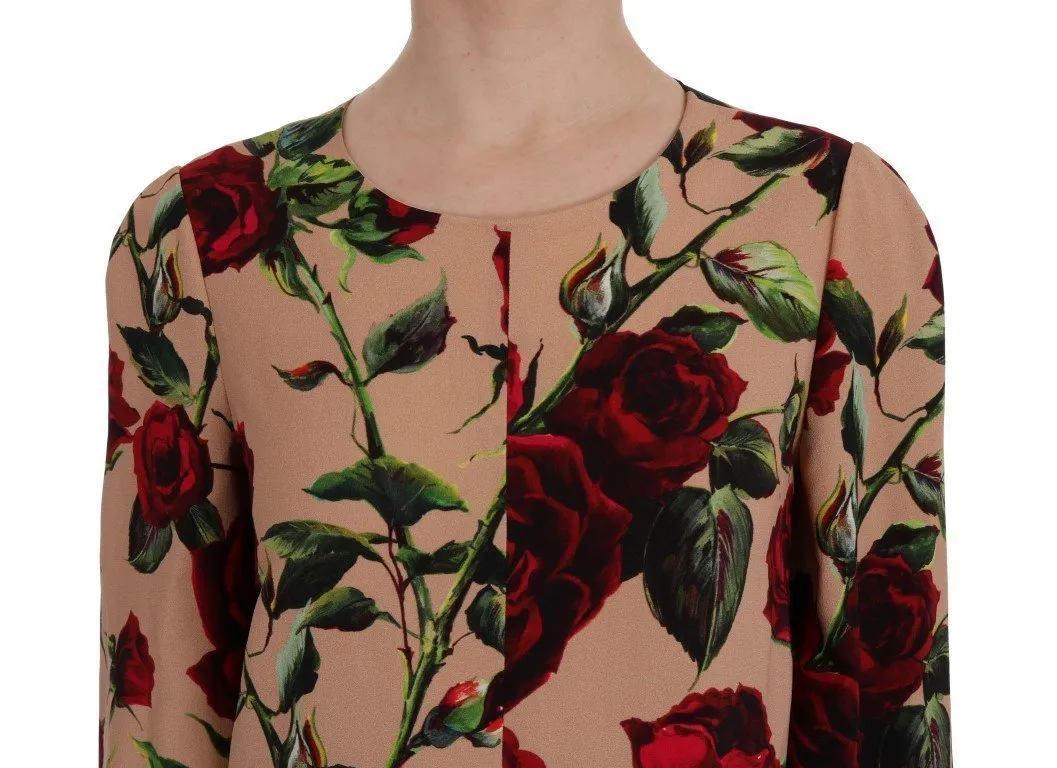 Pink Red Roses Maxi Long Shift Dress
