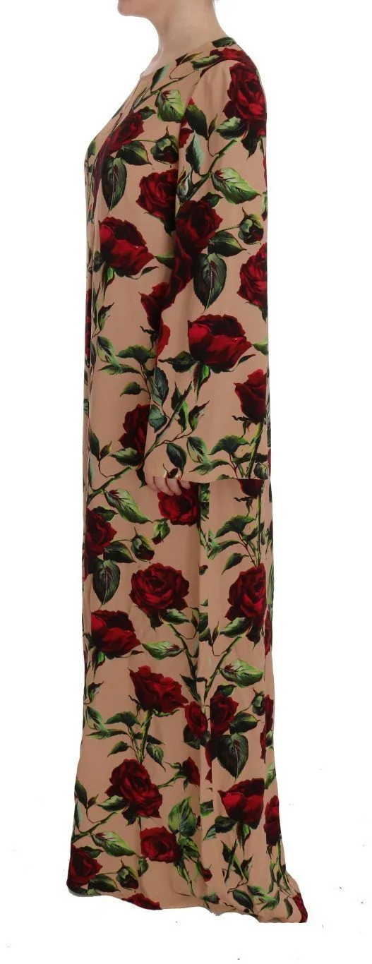 Pink Red Roses Maxi Long Shift Dress
