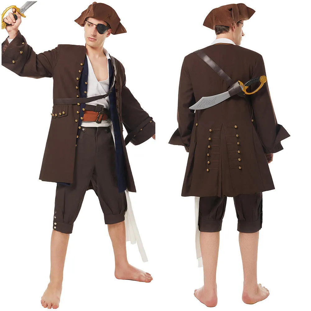 Pirates Of The Caribbean Jack Sparrow Jacket Vest Belt Shirt Pants Costume Set