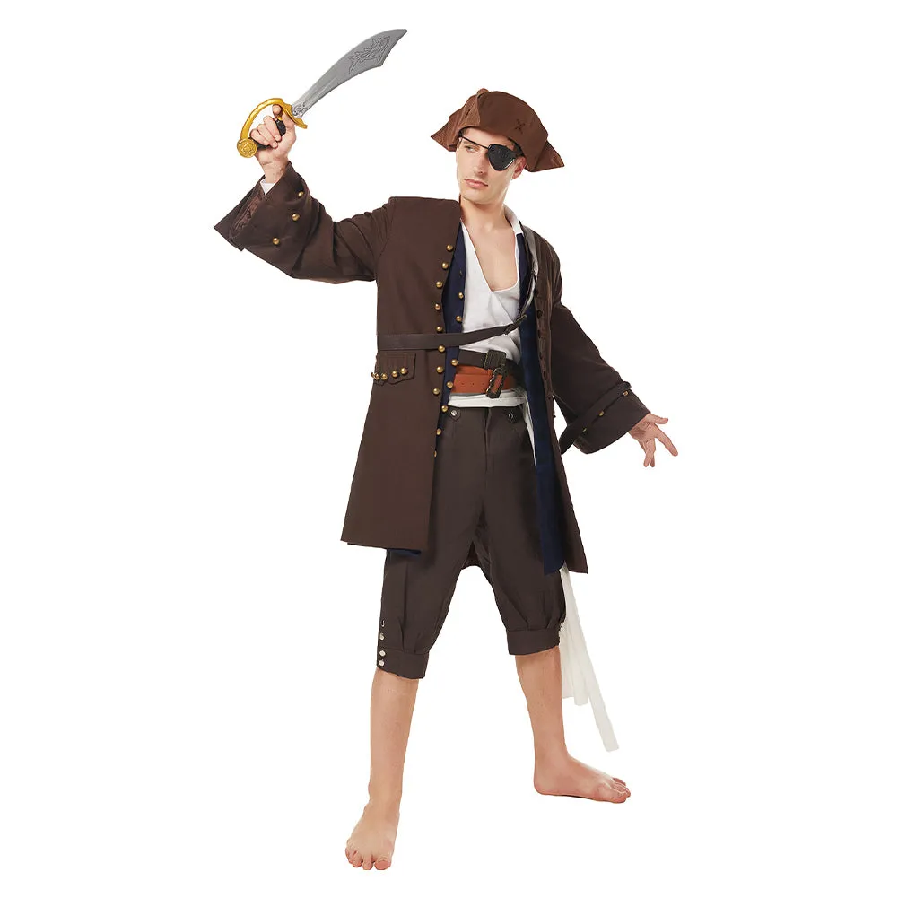 Pirates Of The Caribbean Jack Sparrow Jacket Vest Belt Shirt Pants Costume Set