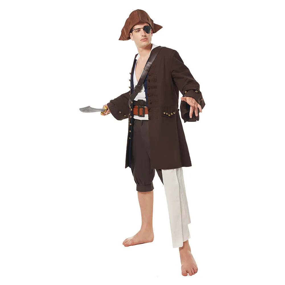 Pirates Of The Caribbean Jack Sparrow Jacket Vest Belt Shirt Pants Costume Set