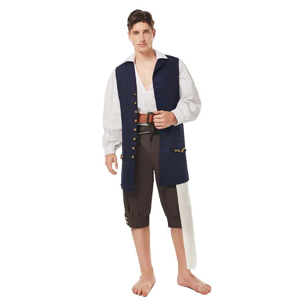 Pirates Of The Caribbean Jack Sparrow Jacket Vest Belt Shirt Pants Costume Set