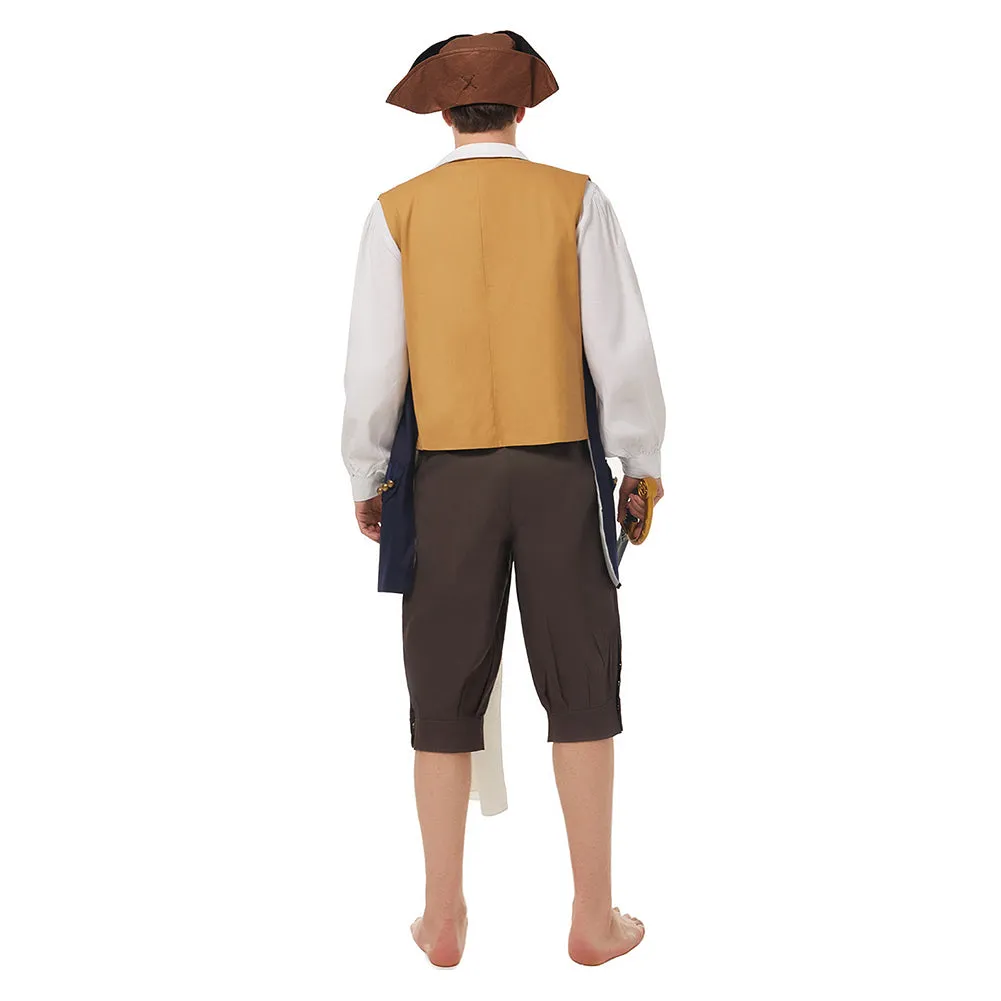 Pirates Of The Caribbean Jack Sparrow Jacket Vest Belt Shirt Pants Costume Set