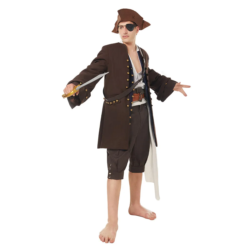 Pirates Of The Caribbean Jack Sparrow Jacket Vest Belt Shirt Pants Costume Set