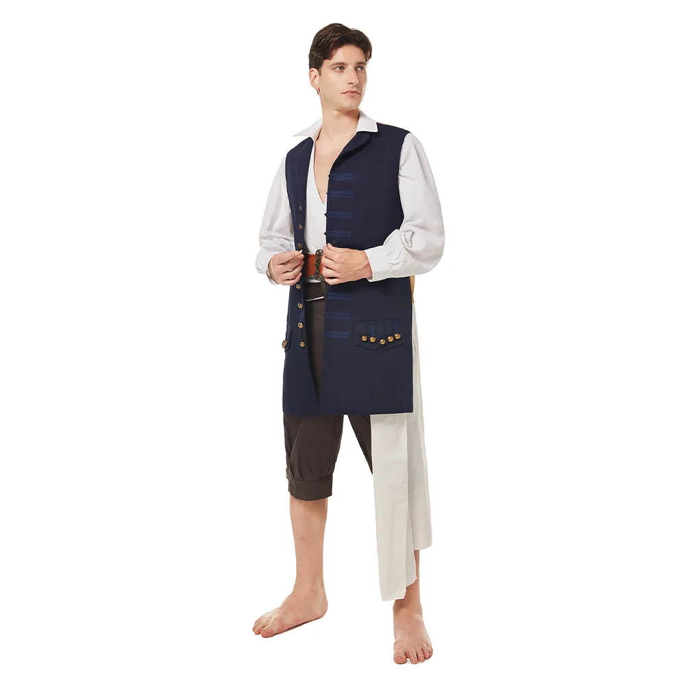 Pirates Of The Caribbean Jack Sparrow Jacket Vest Belt Shirt Pants Costume Set