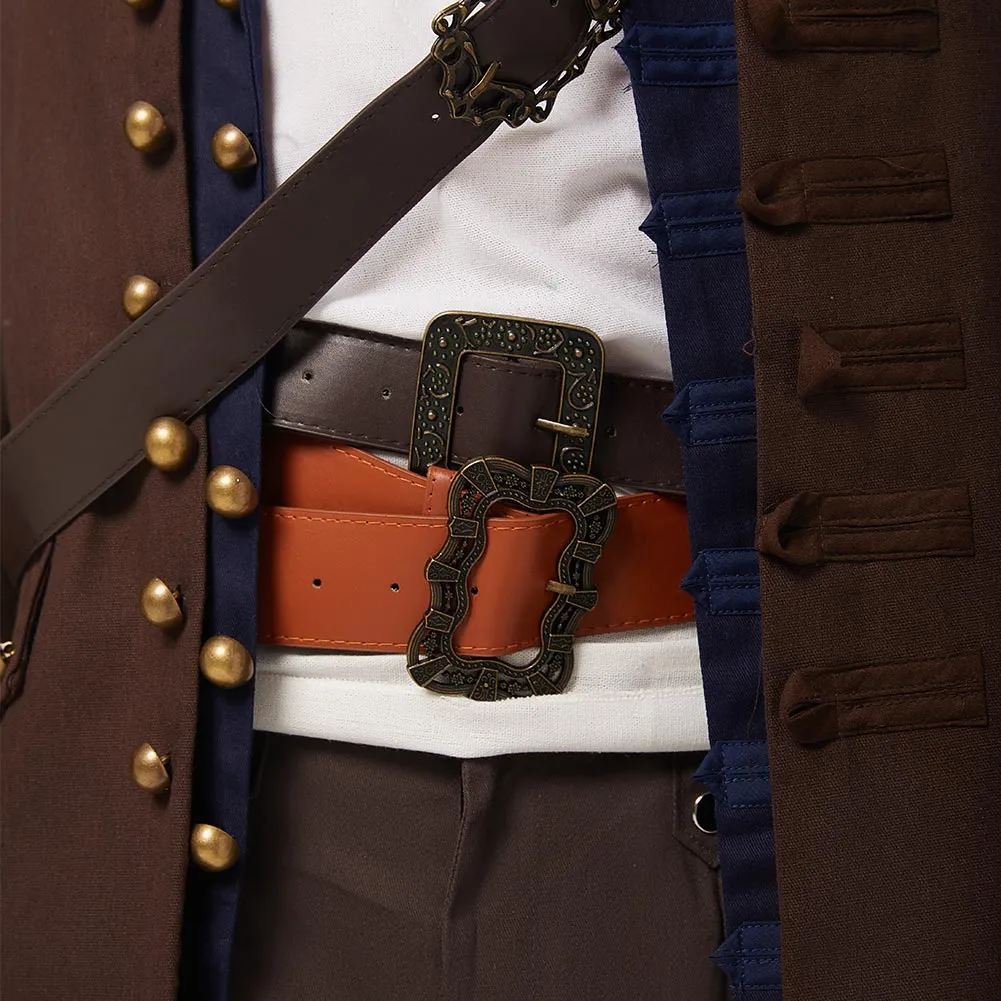 Pirates Of The Caribbean Jack Sparrow Jacket Vest Belt Shirt Pants Costume Set