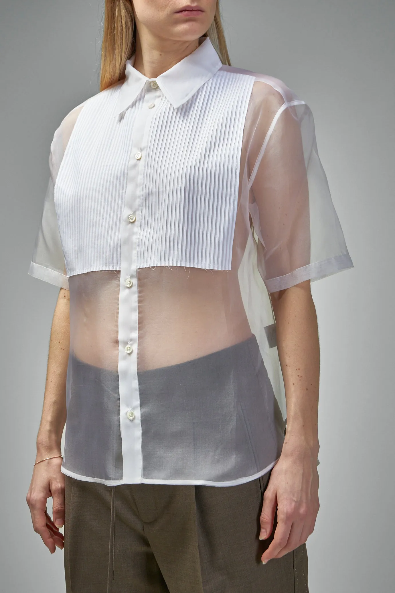 Pleats Tux Silk Organza Shirt
