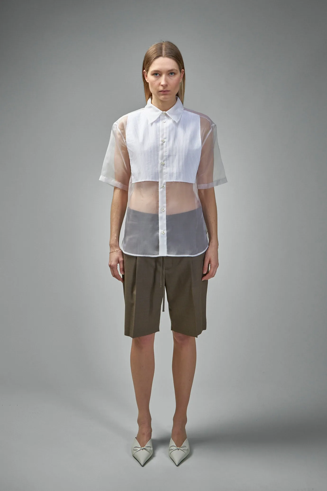 Pleats Tux Silk Organza Shirt