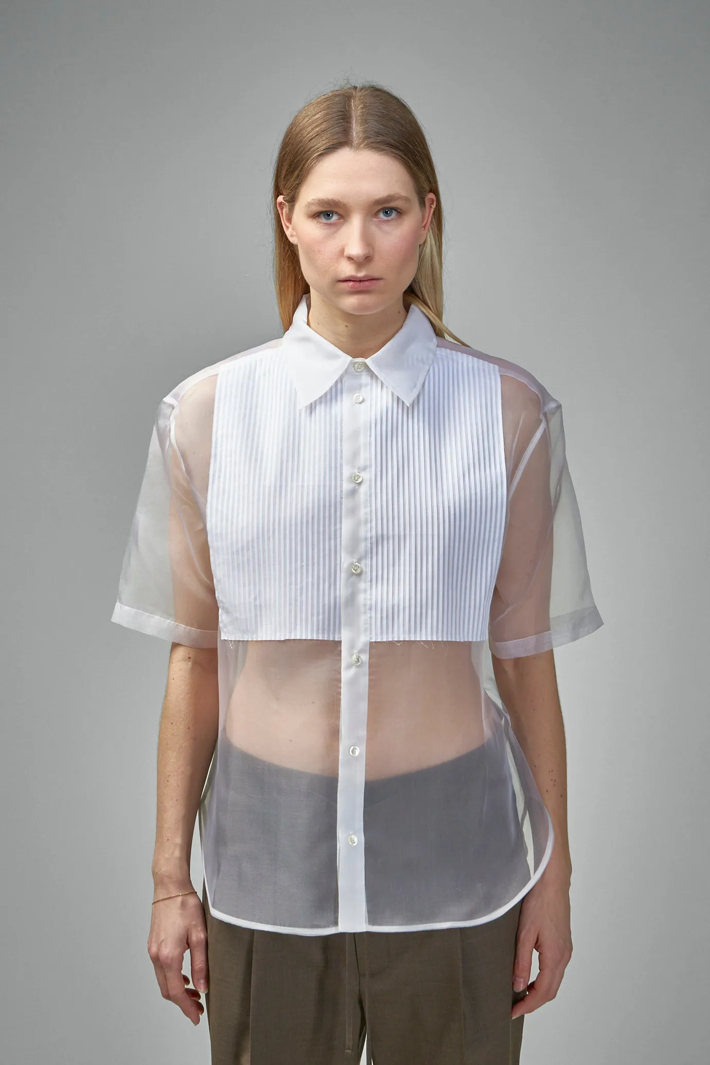 Pleats Tux Silk Organza Shirt