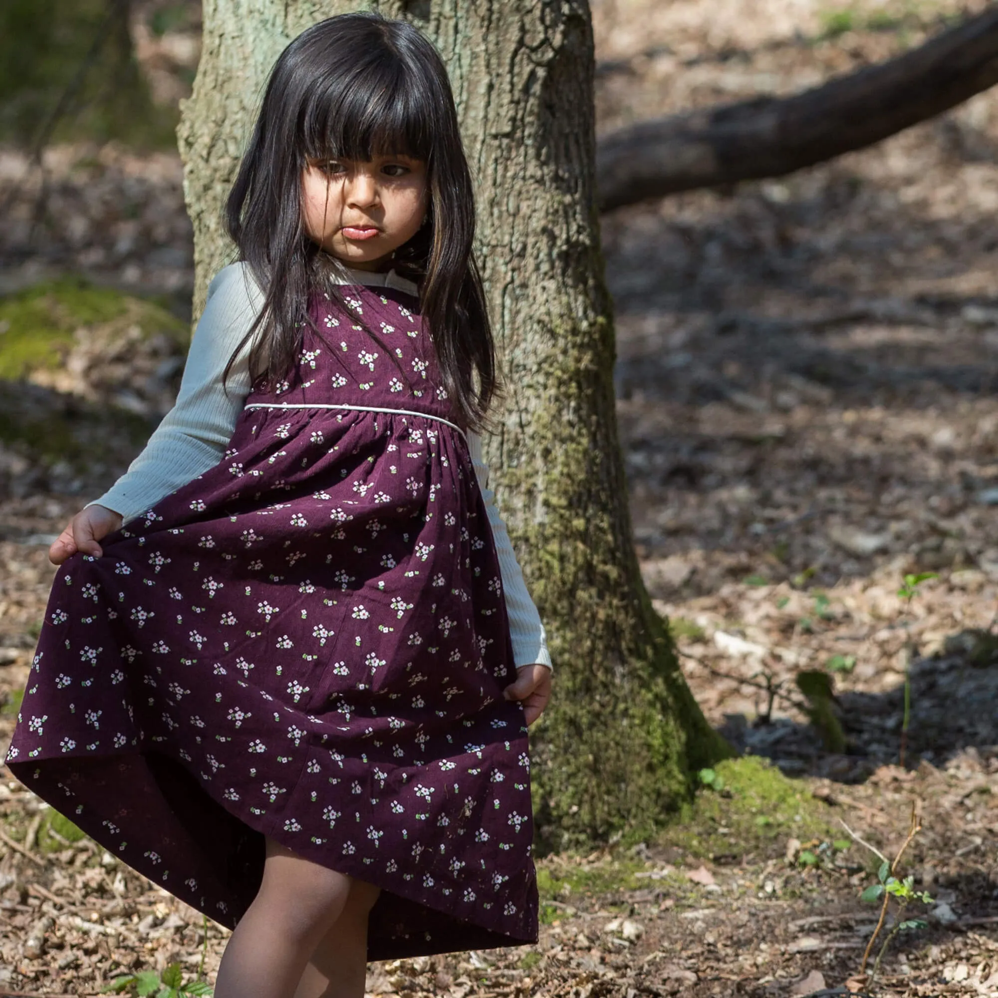 Plum Flowers Corduroy Pinny Dress