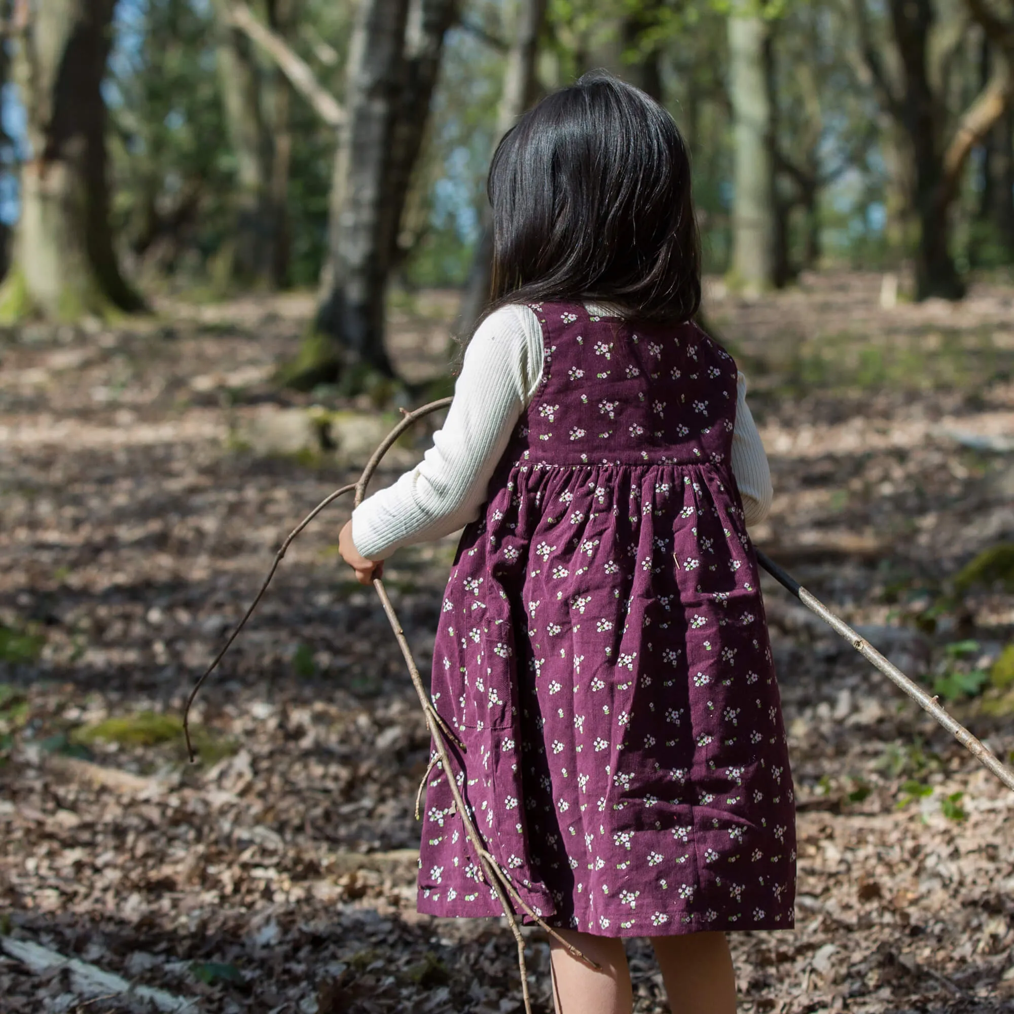 Plum Flowers Corduroy Pinny Dress