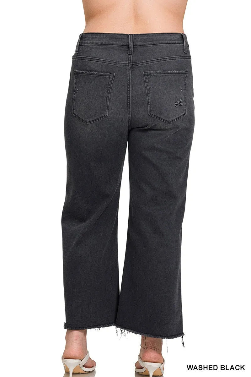 PLUS HIGH RISE WASHED BLACK CROPPED JEAN