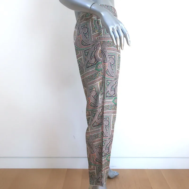 Prada Cropped Pants Gray Paisley Print Silk Twill Size 44