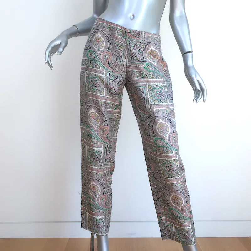 Prada Cropped Pants Gray Paisley Print Silk Twill Size 44
