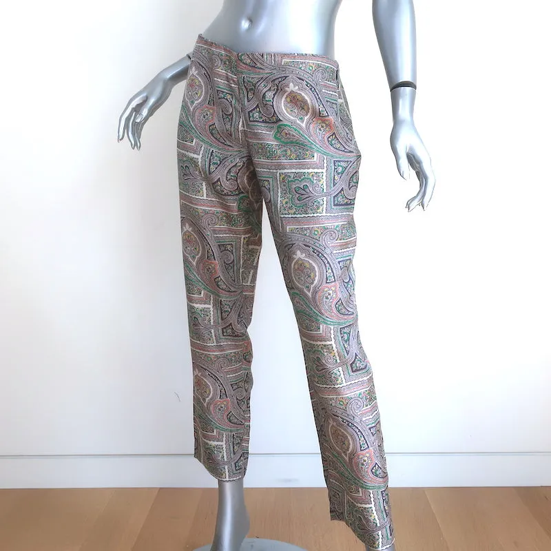 Prada Cropped Pants Gray Paisley Print Silk Twill Size 44