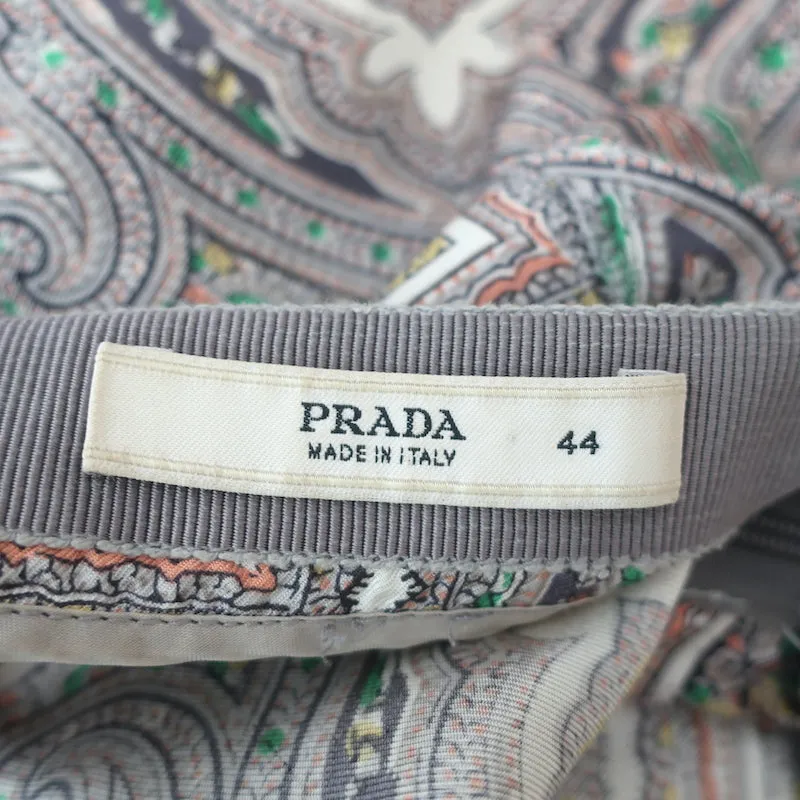 Prada Cropped Pants Gray Paisley Print Silk Twill Size 44