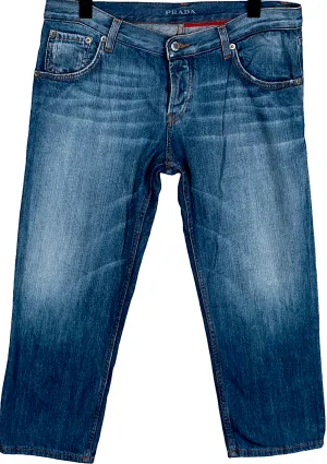 PRADA ITALY. Blue Denim Cotton Cropped Capri Jeans/Pants
