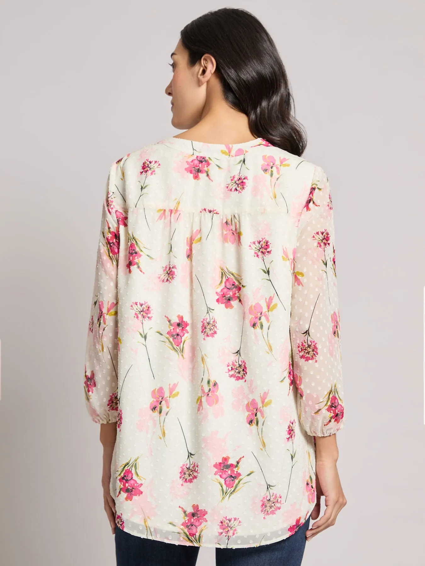 Print V-Neck Pleated Kelly Blouse, Chiffon
