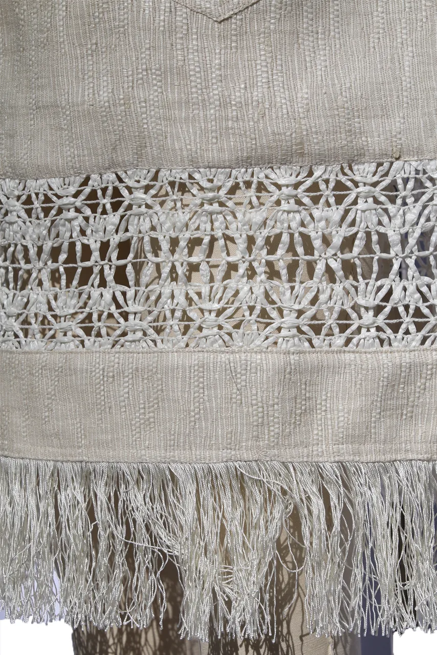 Raffia Fringe Linen Dress with Pockets