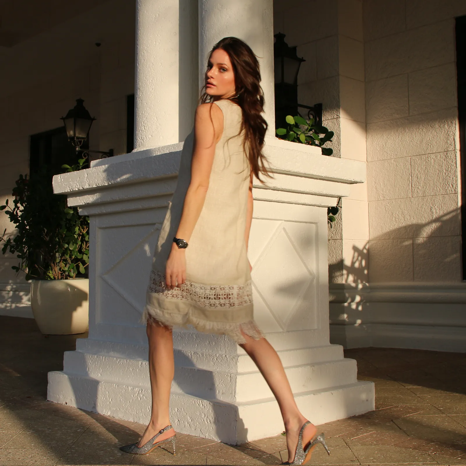 Raffia Fringe Linen Dress with Pockets