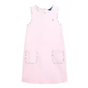 Ralph Lauren Baby - Girl Sleeveless Classic Oxford Shirt Dress W/ Printed Trim Bath Pink