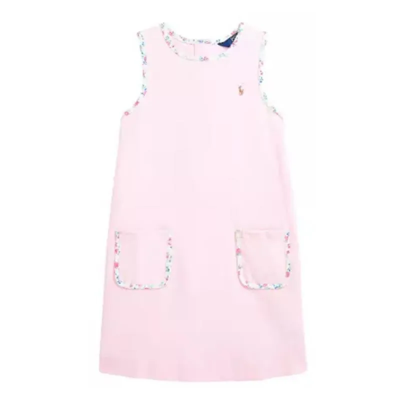Ralph Lauren Baby - Girl Sleeveless Classic Oxford Shirt Dress W/ Printed Trim Bath Pink
