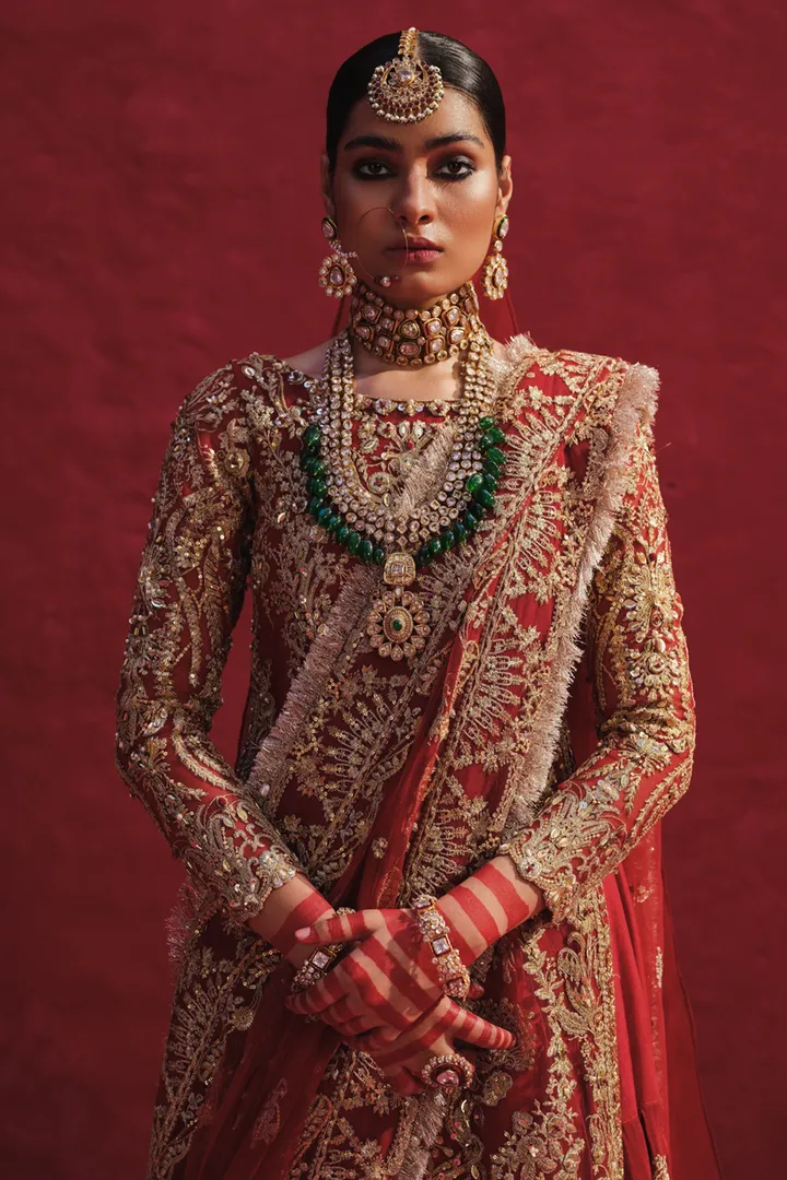 Raw Silk Maroon Kameez Lehenga Pakistani Bridal Dresses