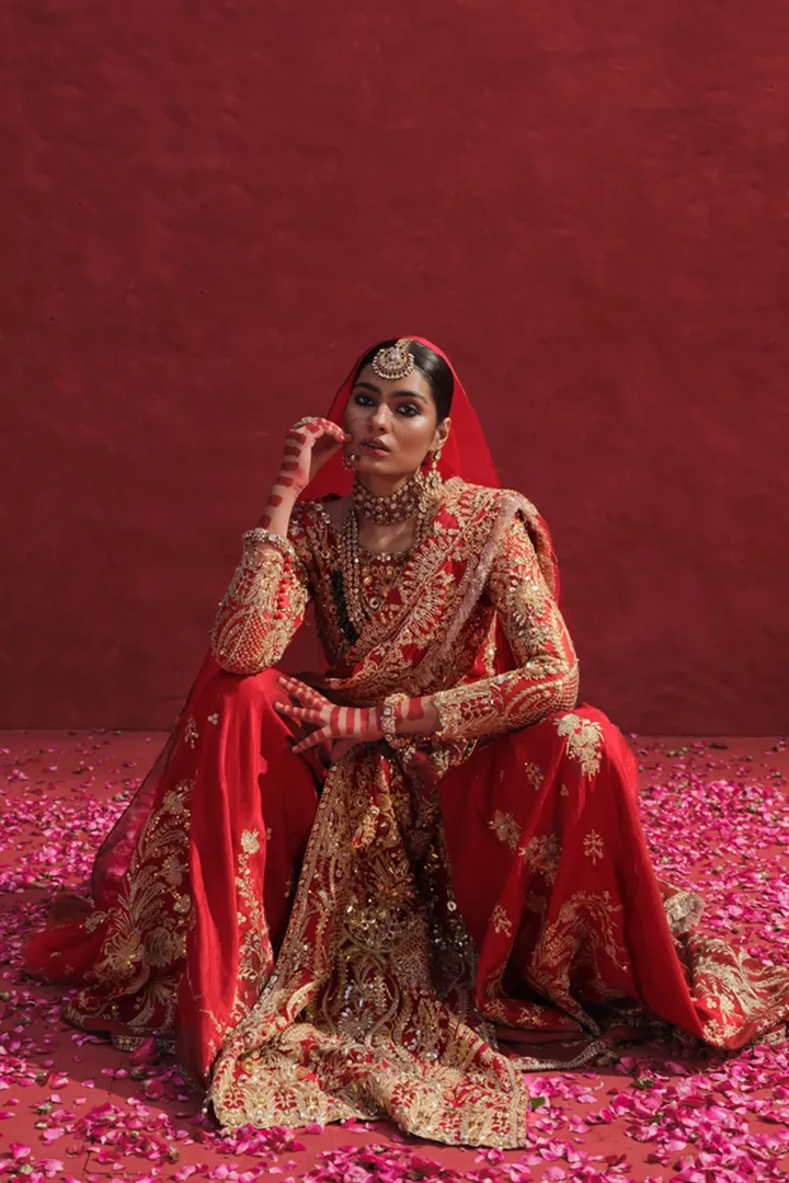 Raw Silk Maroon Kameez Lehenga Pakistani Bridal Dresses